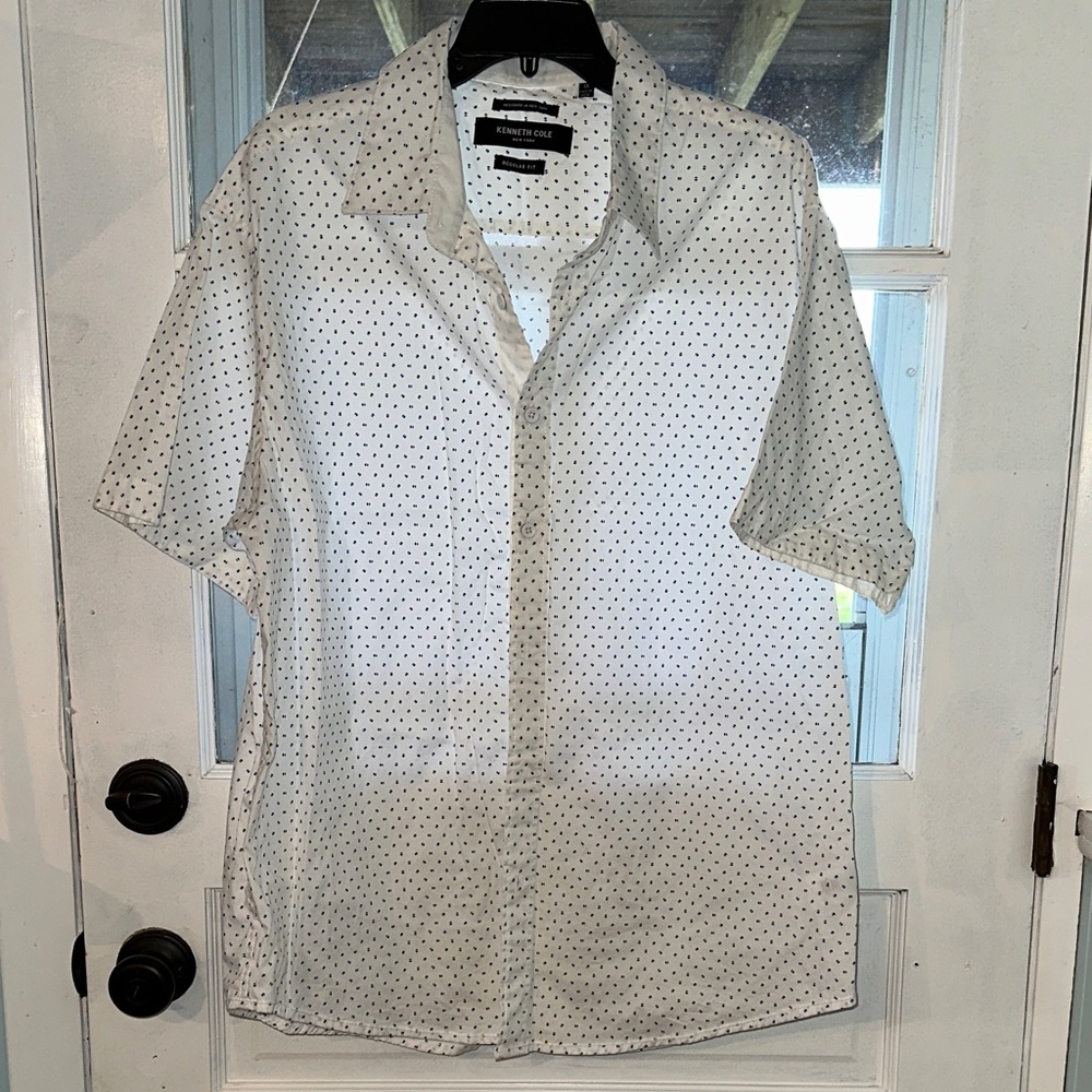 Kenneth Cole New York Men's White Shirt with Black Dots